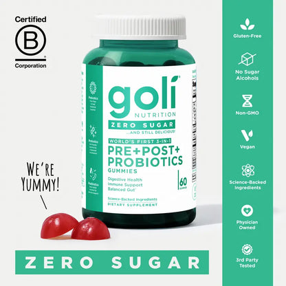 Goli Zero Sugar Best Seller Trio – Daily Gut & Wellness Support with Pre, Post & Probiotics, Apple Cider Vinegar, Ashwagandha & L-Theanine Gummies